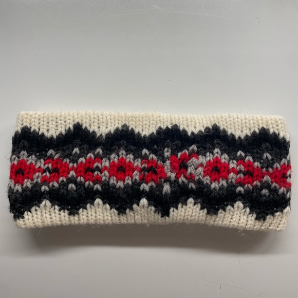 None Accessories - Cozy Winter Acrylic Knit Headband/Ear Cover w/ Black, Red, Gray, and Cream W